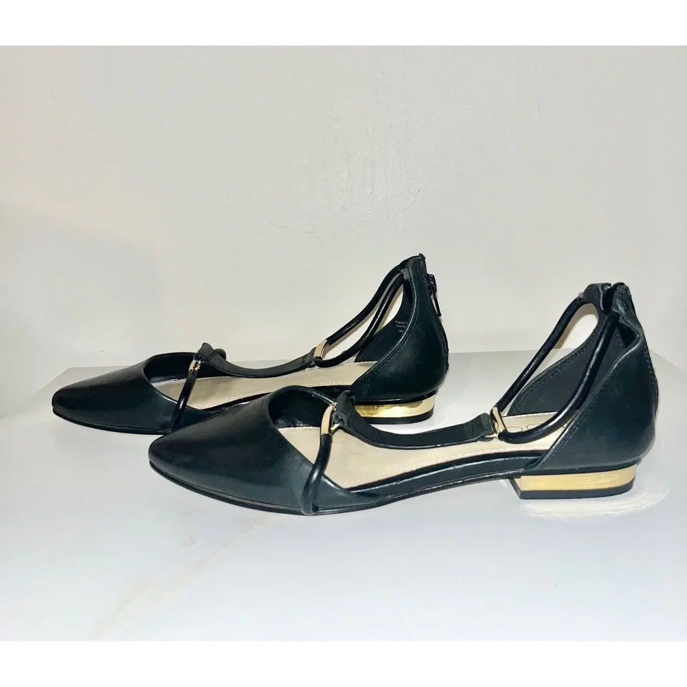 ALDO Fenilone Ballet Flats Pointed Toe T-Strap Gold Tone Hardware‎ | 8.5